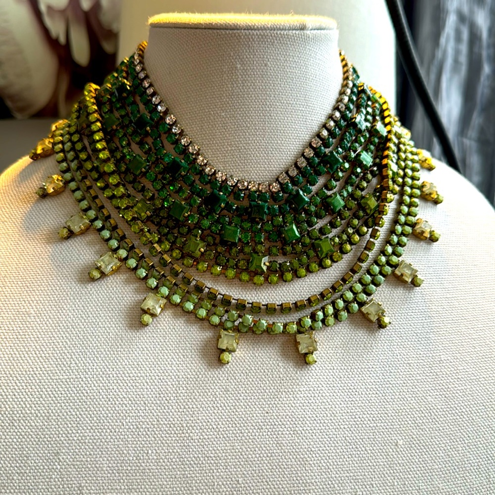 STUNNING Dolores Petunia shades of green crystal necklace